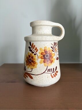 Vintage Lapid Israel Hand-Painted Floral Ceramic Vase